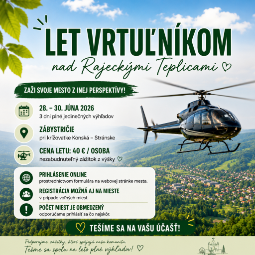 Vyhliadkové lety vrtuľníkom nad Rajeckou dolinou 28.-30.6.2026