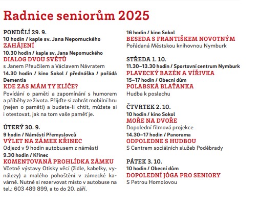 Nymburk zve na jubilejní 10. ročník Radnice seniorům 2025