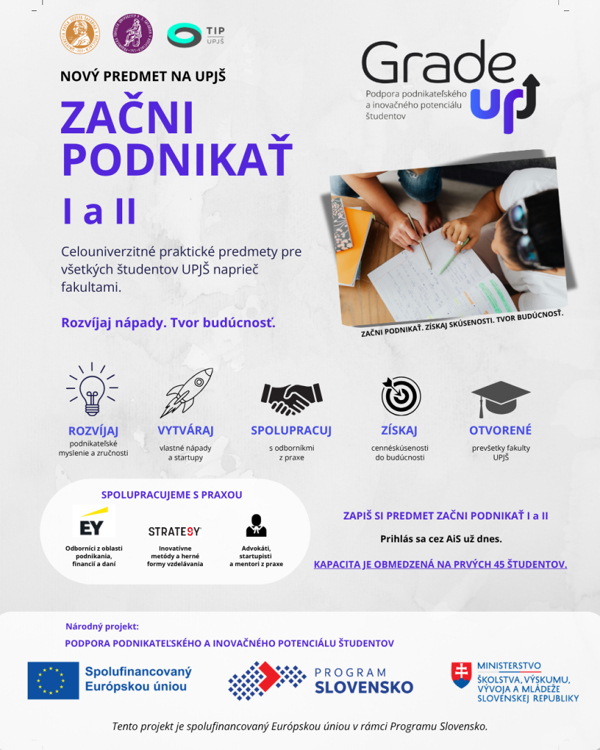 Začni podnikať I a II – nový celouniverzitný predmet na UPJŠ