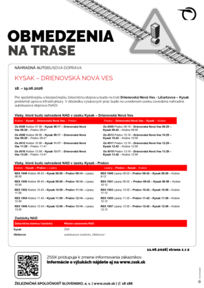 Upozornenie na výluky železničnej dopravy