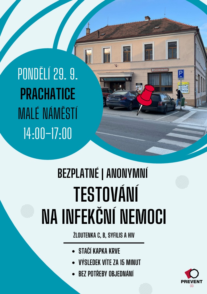 PREVENT 99 nabídne v Prachaticích bezplatné a anonymní testování na infekční nemoci