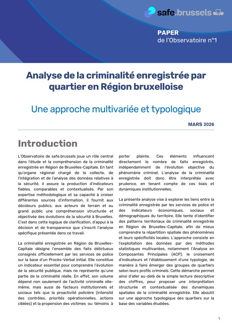 Paper de l’Observatoire : Analyse de la criminalité enregistrée par quartier en Région bruxelloise