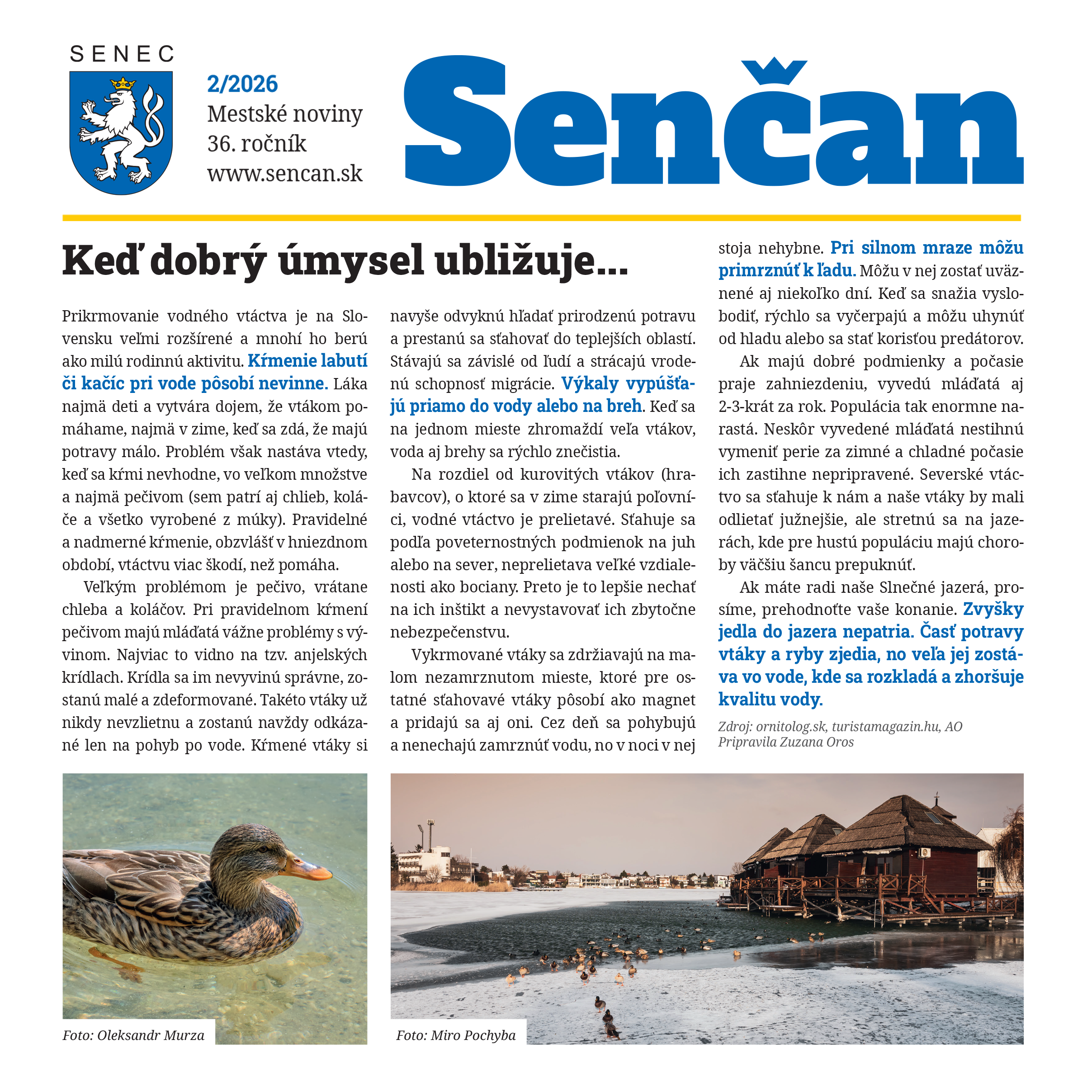 Čistota vody na Slnečných jazerách v Senci
