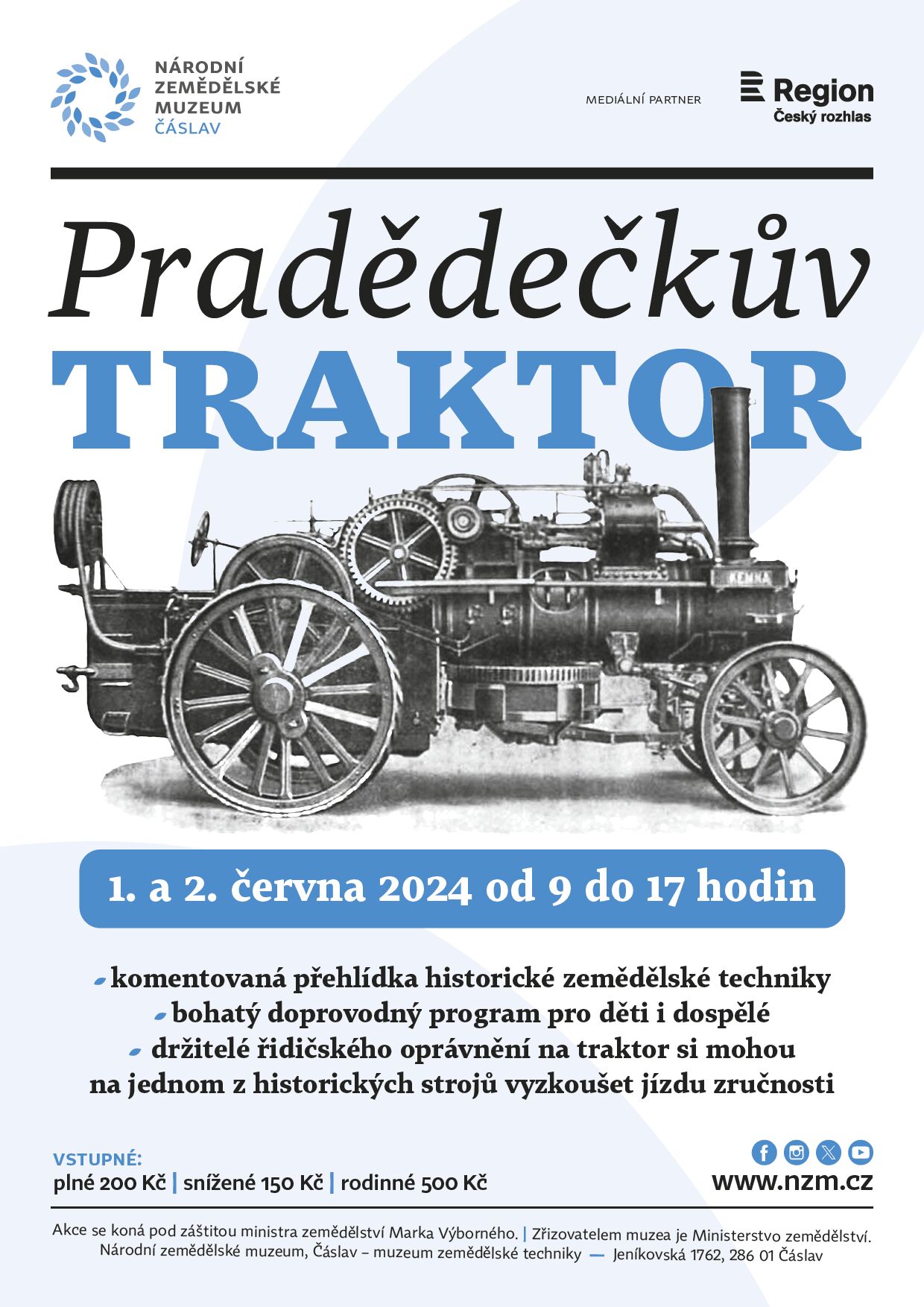 V Čáslavi se rozjede stoletý stařík! Tradiční Pradědečkův traktor v NZM Čáslav již podevatenácté
