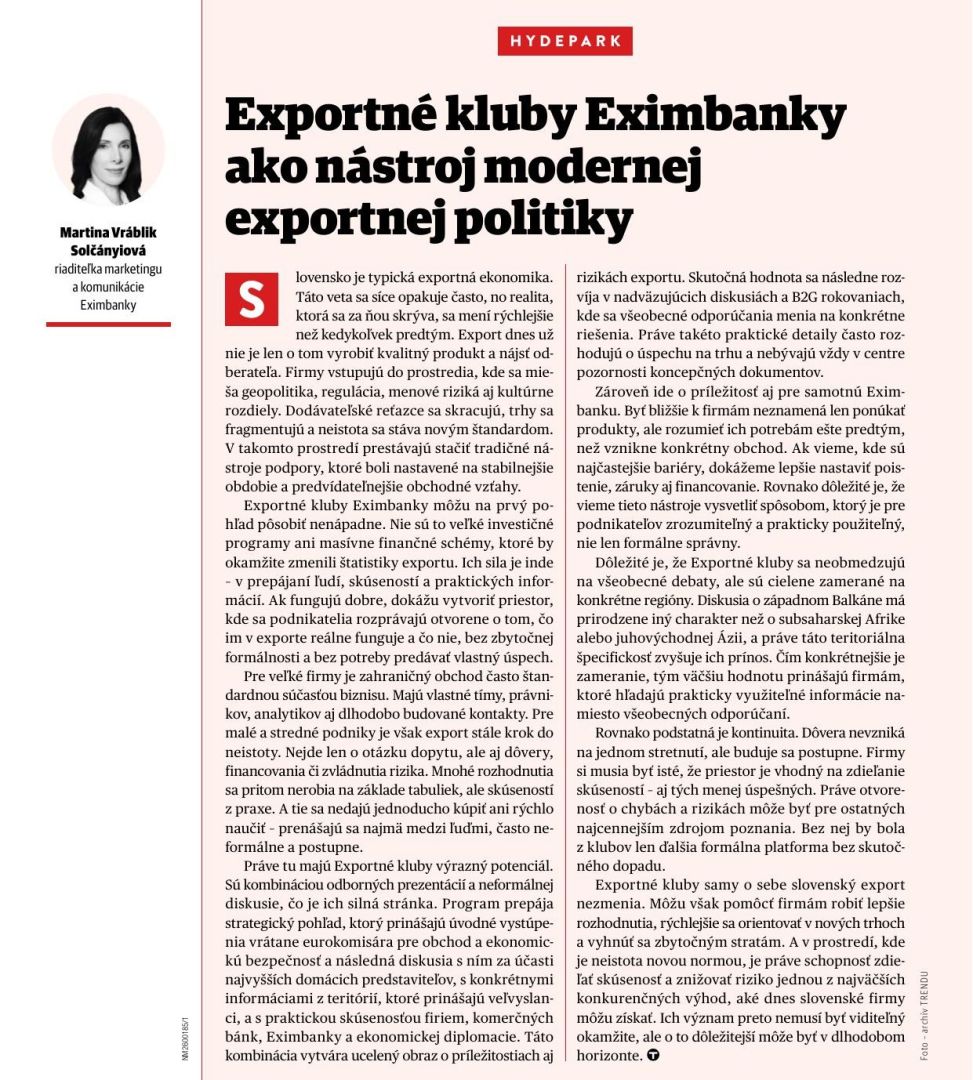 Exportné kluby Eximbanky ako nástroj modernej exportnej politiky