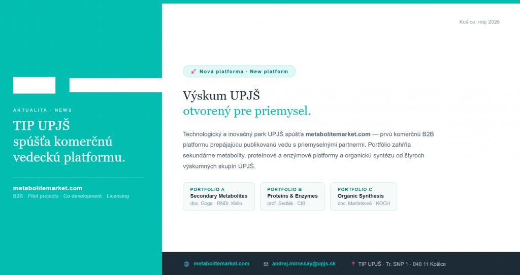 TIP UPJŠ spustil platformu Metabolitemarket: Keď myšlienky menia na riešenia pre priemysel