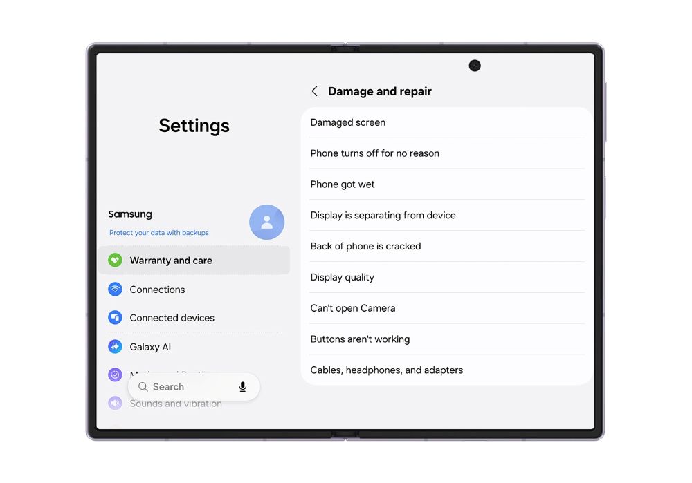 Le menu « Garantie et Care » de Samsung permet de mieux pour prendre soin de ses appareils Galaxy