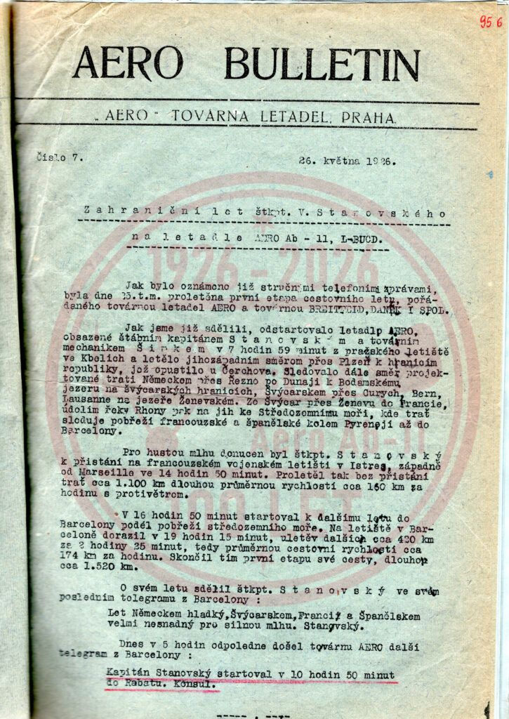 PŘED 100 LETY - AERO BULLETIN číslo 7. - 26. května 1926