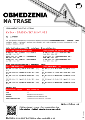 Plánované obmedzenia v železničnej doprave