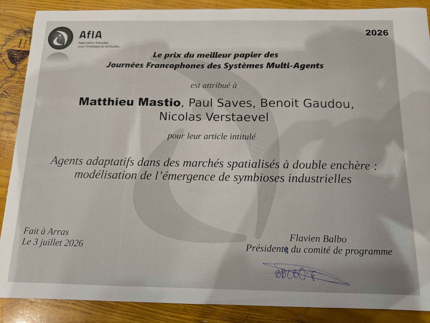 The Best AI Paper Award Presented to Researchers from IRIT/UT Capitole at JFSMA 2026