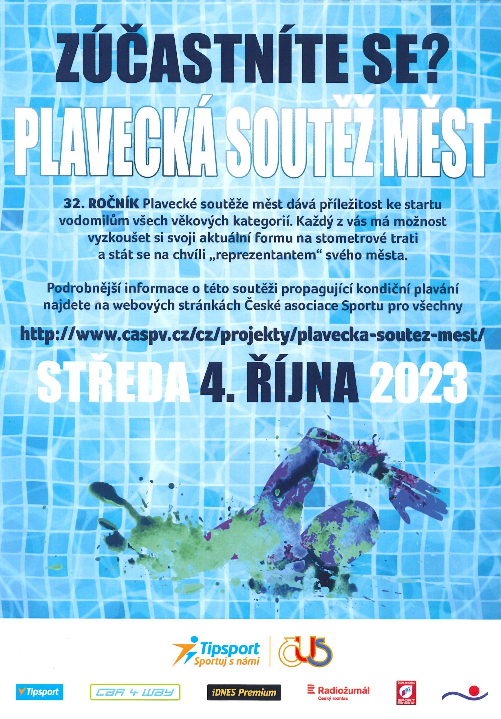 Plavecká soutěž měst 2023. Vodomilové všech věkových kategorií, zbystřete!