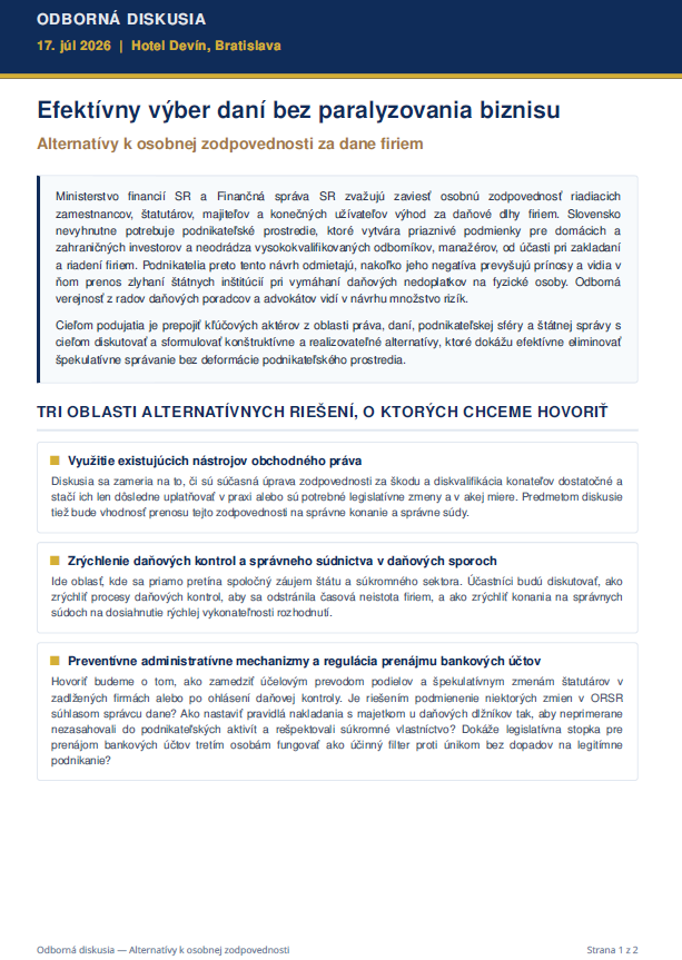Odborná diskusia – Efektívny výber daní bez paralyzovania biznisu