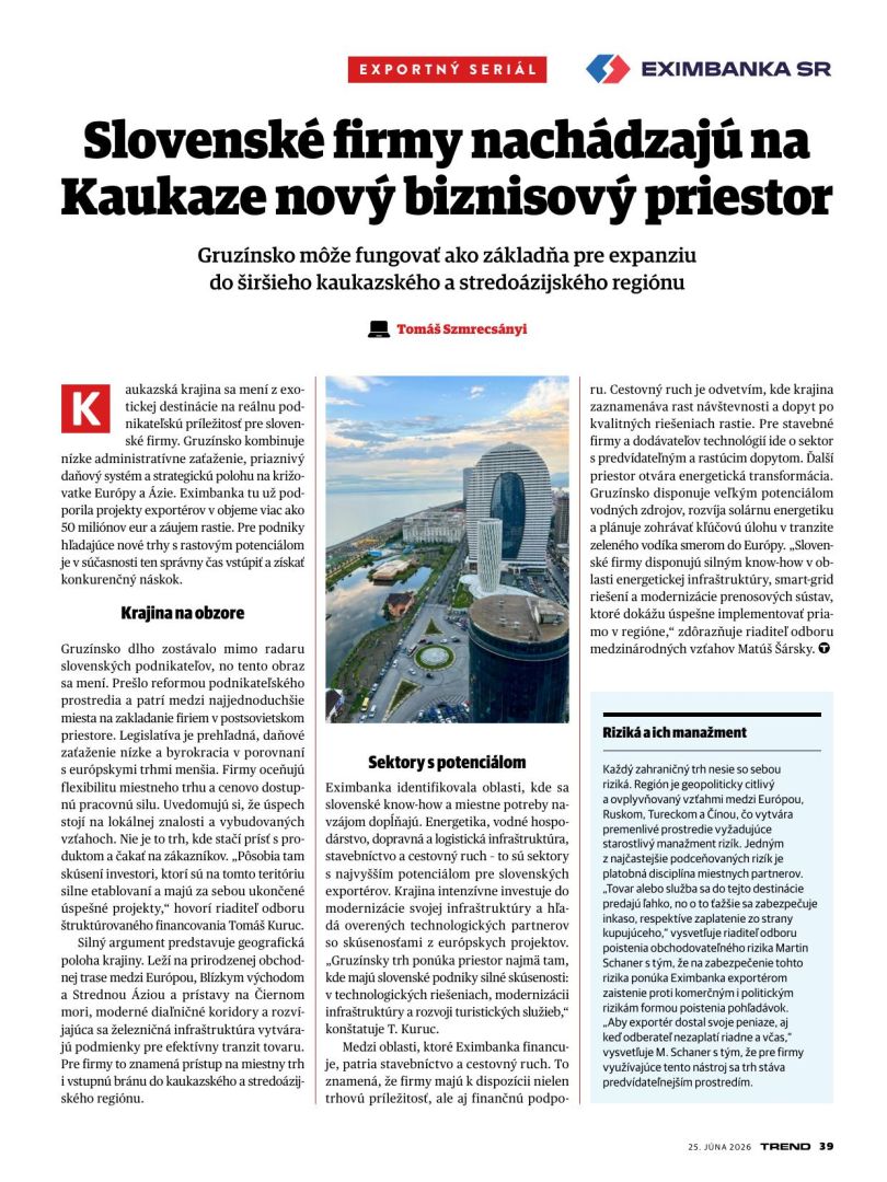 Slovenské firmy nachádzajú na Kaukaze nový biznisový priestor