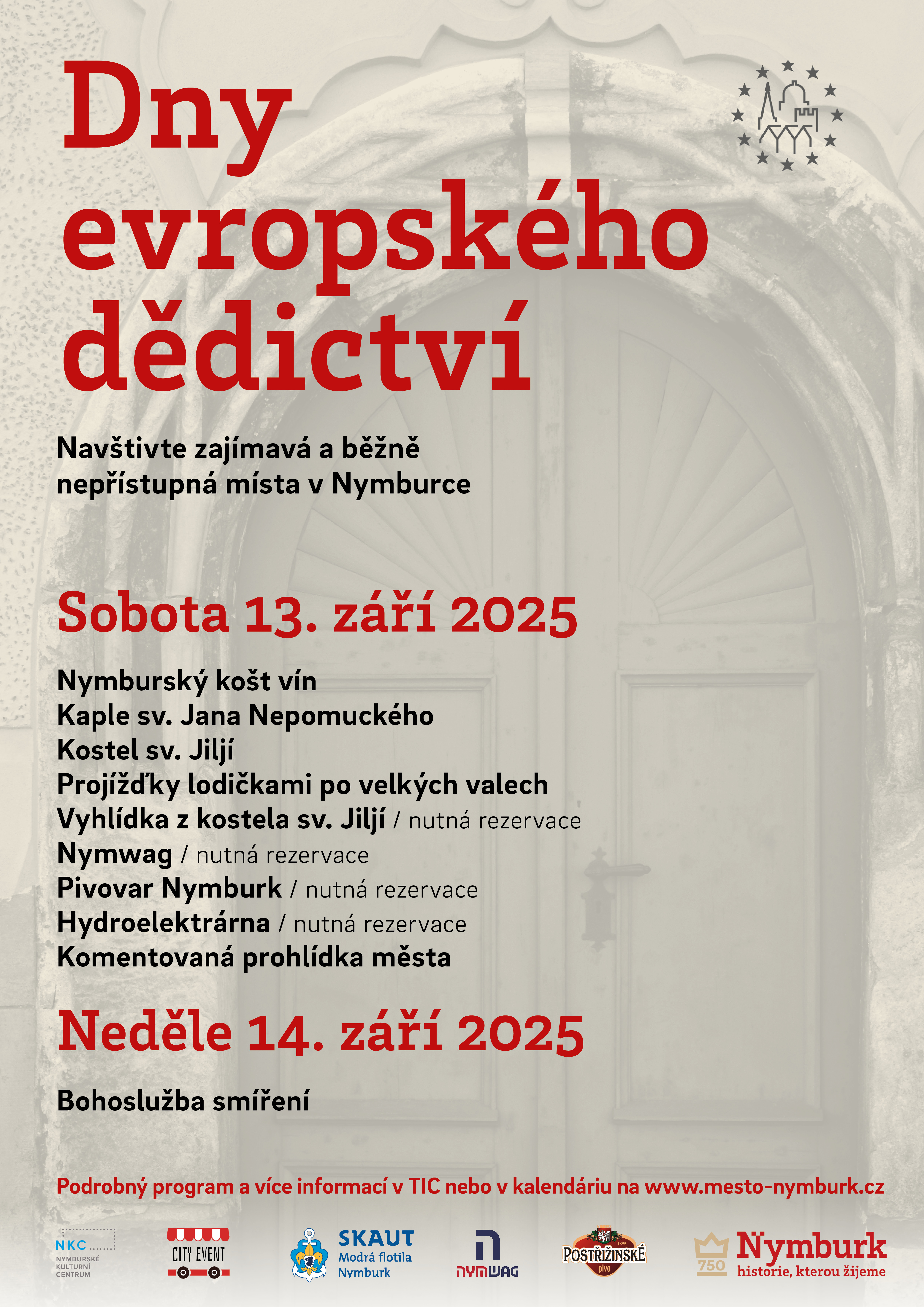Dny evropského dědictví v Nymburce 2025 - Navštivte zajímavá a běžně nepřístupná místa ve městě