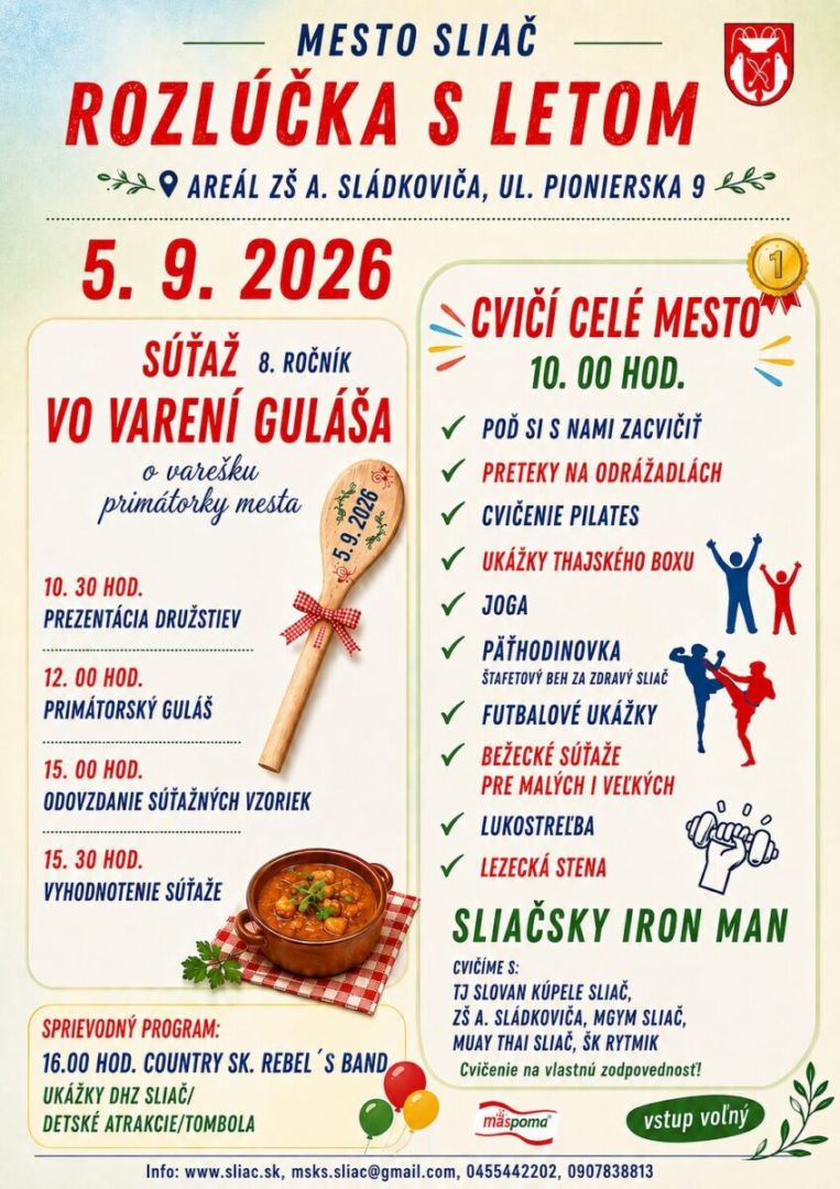 Rozlúčka s letom, cvičí celé mesto, preteky na odrážadlách a súťaž vo varení guláša