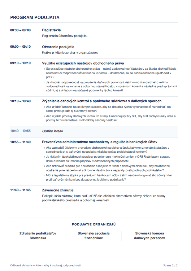 Odborná diskusia – Efektívny výber daní bez paralyzovania biznisu