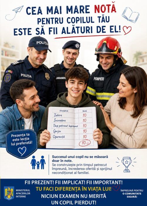 MAI lansează campania „Niciun examen nu merită un copil pierdut. Cea mai mare notă este să știe că ești alături de el!”
