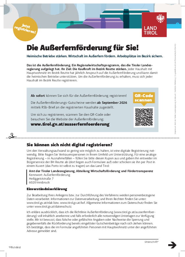 Außerfernförderung: Jetzt registrieren