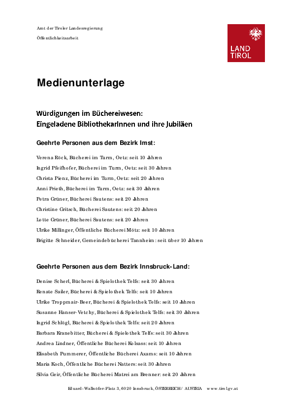 117 Ehrungen: Tirols Büchereien leben vom Ehrenamt