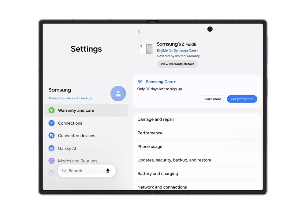Le menu « Garantie et Care » de Samsung permet de mieux pour prendre soin de ses appareils Galaxy