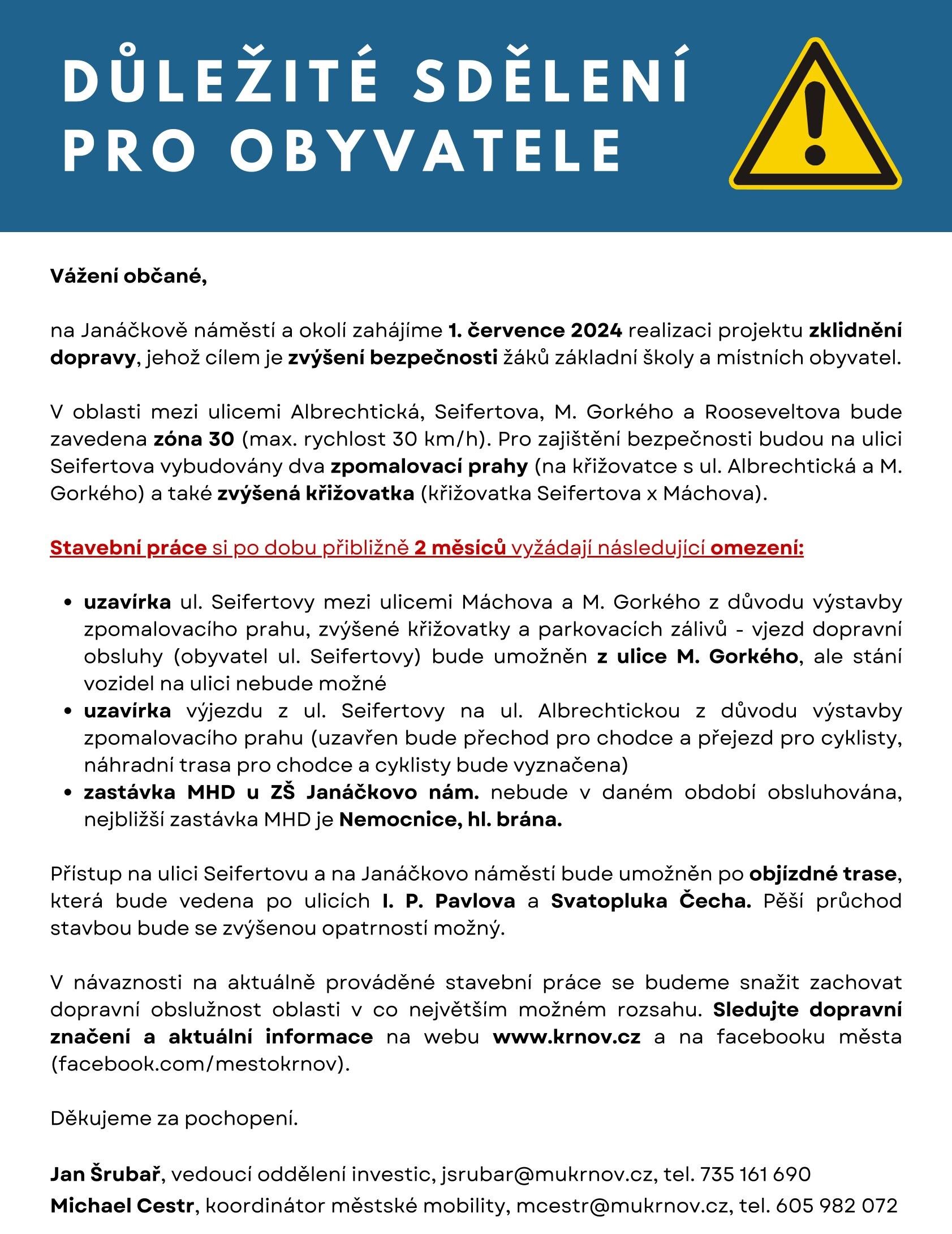 Práce znemožní průjezd Seifertovou ulicí