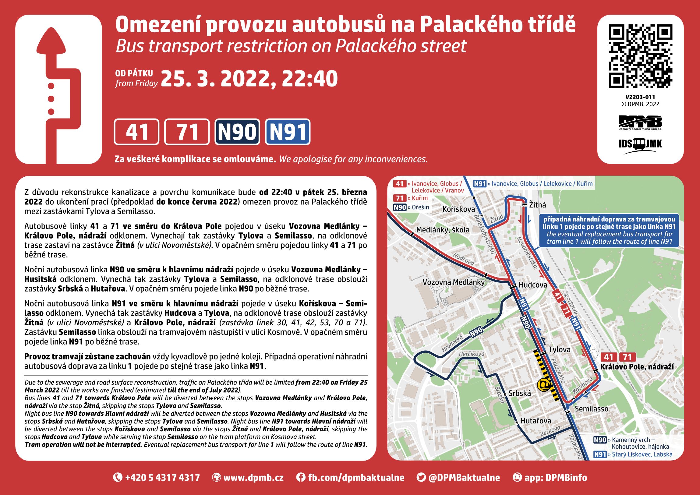 DPMB opraví téměř půl kilometru tramvajové trati na Palackého třídě