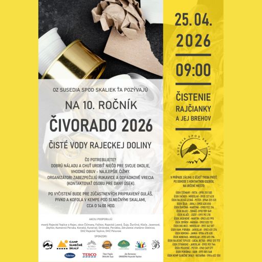 ČIVORADO 2026 pozýva na čistenie Rajčianky a jej brehov