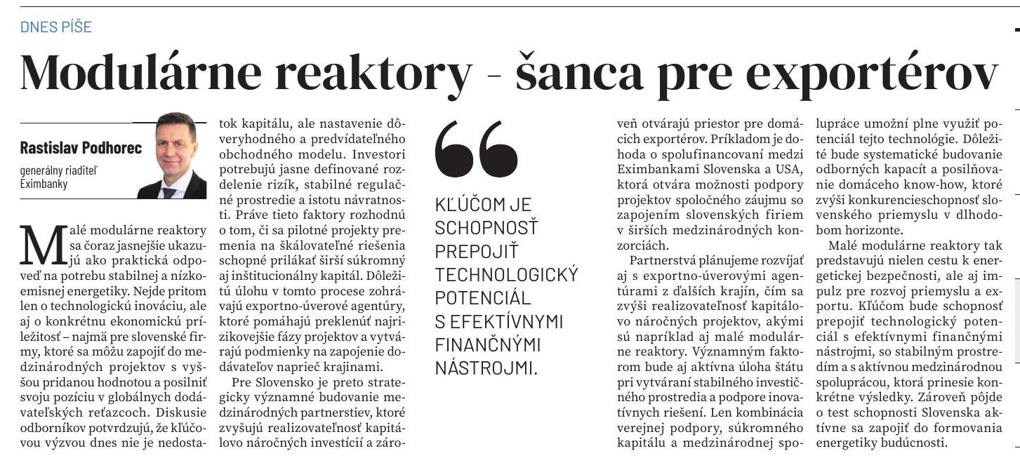 Modulárne reaktory – šanca pre exportérov