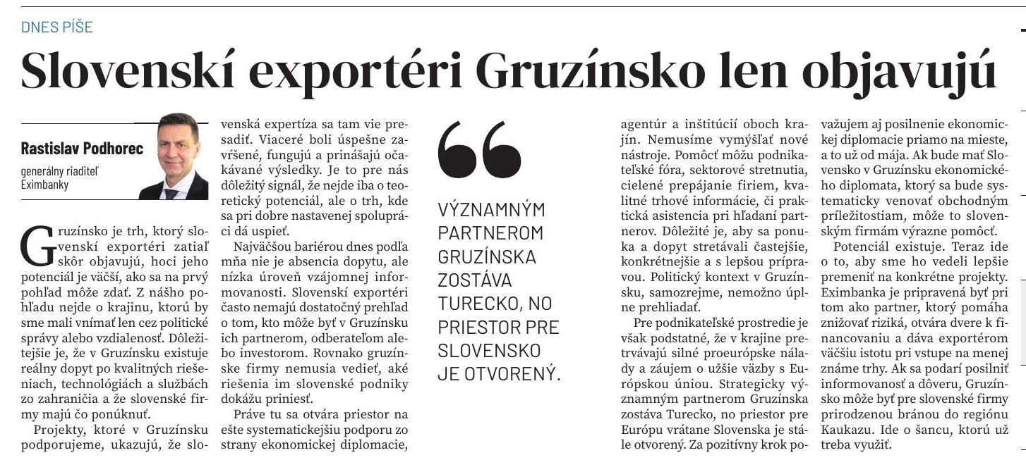 Slovenskí exportéri Gruzínsko len objavujú