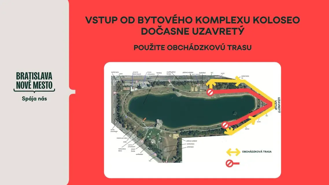 Dočasná obchádzka a uzatvorenie brány na Kuchajde od bytového komplexu Koloseo