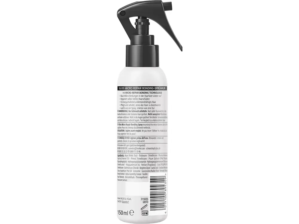 Schwarzkopf GLISS Micro Repair Bonding-Sprühkur: sichtbar weniger Haarschäden nach nur einer Anwendung