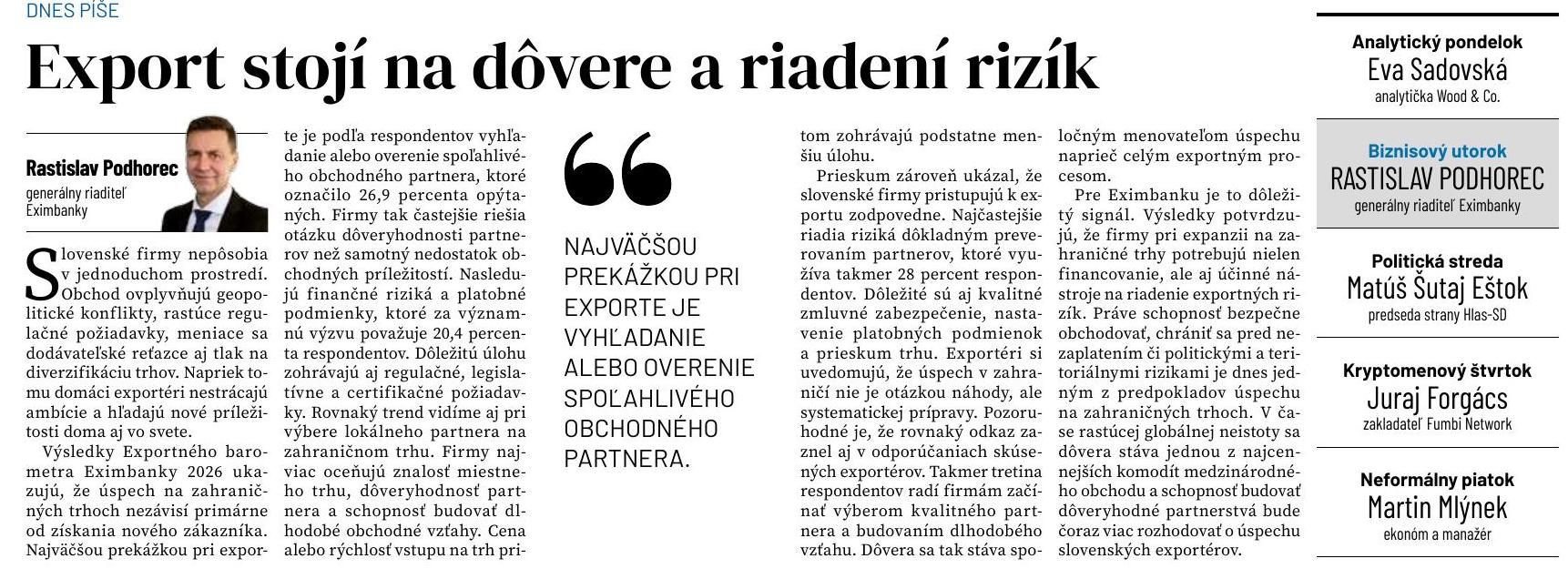 Export stojí na dôvere a riadení rizík