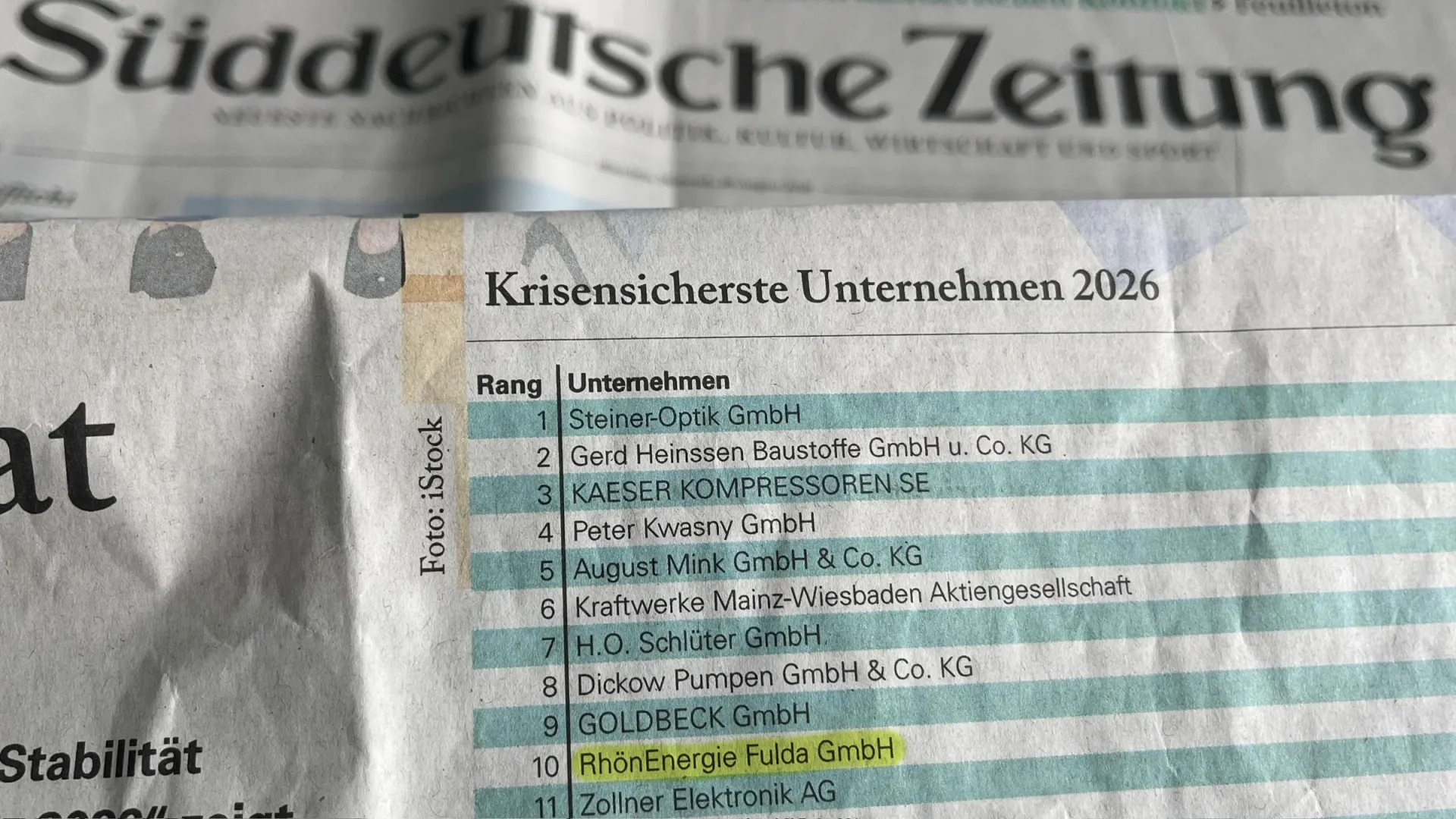 RhönEnergie Fulda auf Platz 10 der krisensichersten Unternehmen