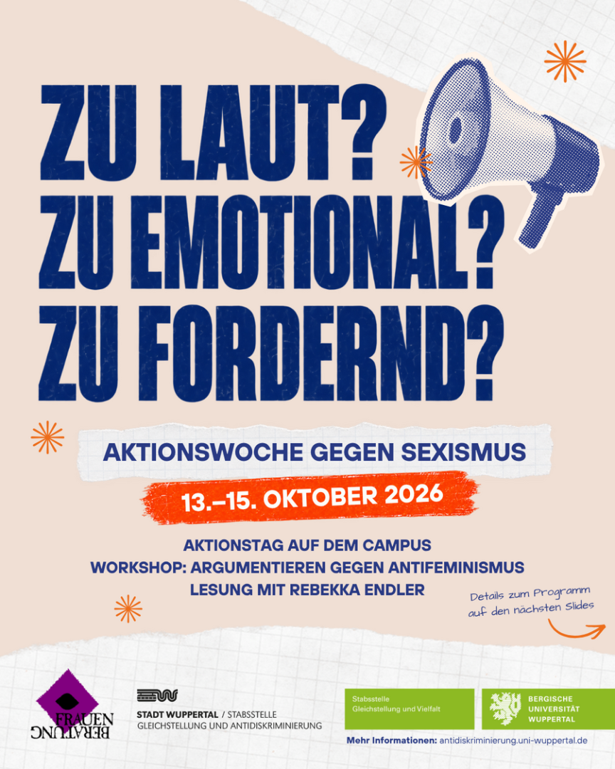 „Zu laut? Zu emotional? Zu fordernd?“ – Wuppertaler Aktionswoche gegen Sexismus