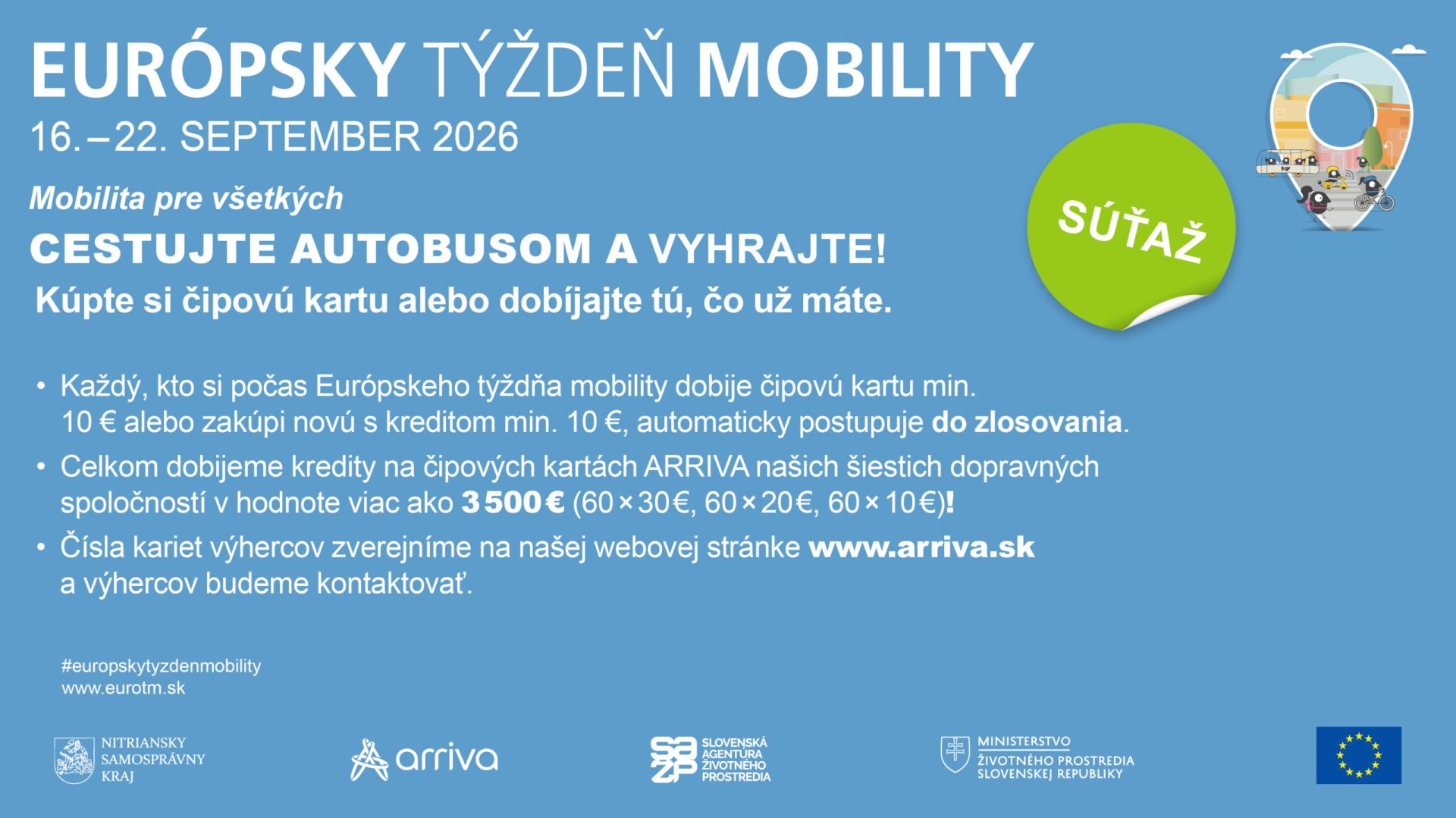Čipová karta za 1 euro a kredity za 3 600 eur: ARRIVA prináša Európsky týždeň mobility na Dolný Zemplín