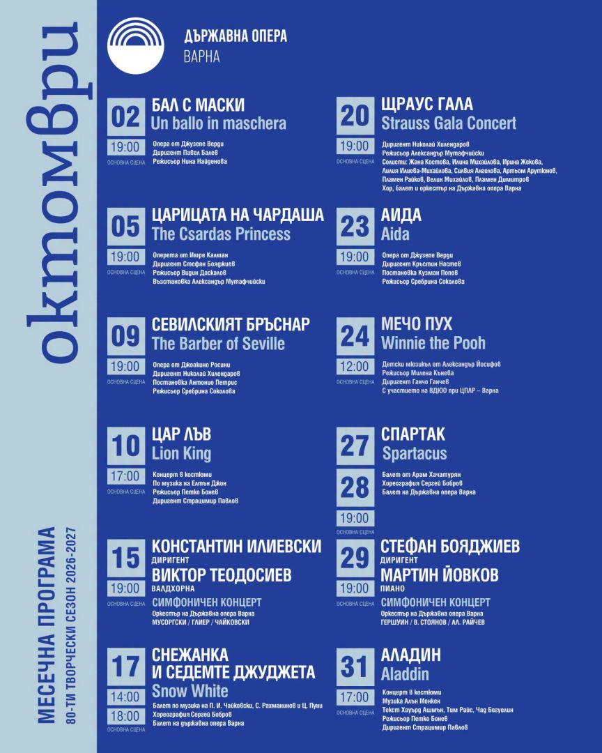 Варненската опера стартира 80-ия си юбилеен сезон през октомври
