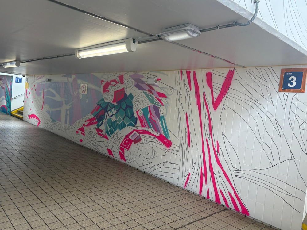 Streetart zorgt voor feeërieke onderdoorgang in station van Boom