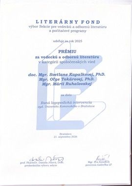 Monografia Raná logopedická intervencia získala prémiu Literárneho fondu