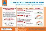 Bundesweiter Zivilschutz-Probealarm und AT-Alert am Samstag, den 3. Oktober