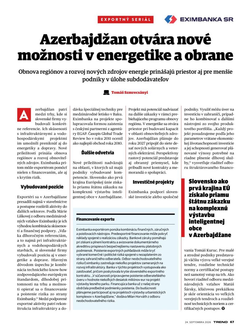 Azerbajdžan otvára nové možnosti v energetike a obrane