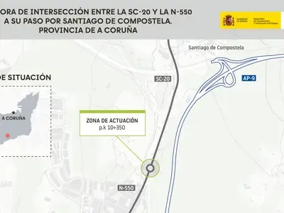 Transportes licita las obras para mejorar la intersección entre la SC-20 y la N-550 en Santiago de Compostela