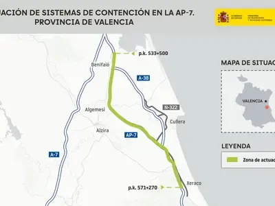 Transportes licita las obras para mejorar los sistemas de contención en 38 kilómetros de la AP-7, entre Almussafes y Xeraco