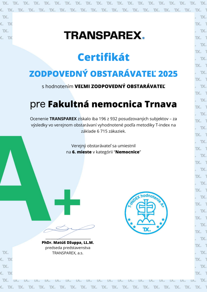 Fakultná nemocnica Trnava získala prestížne ocenenie Zodpovedný obstarávateľ 2025