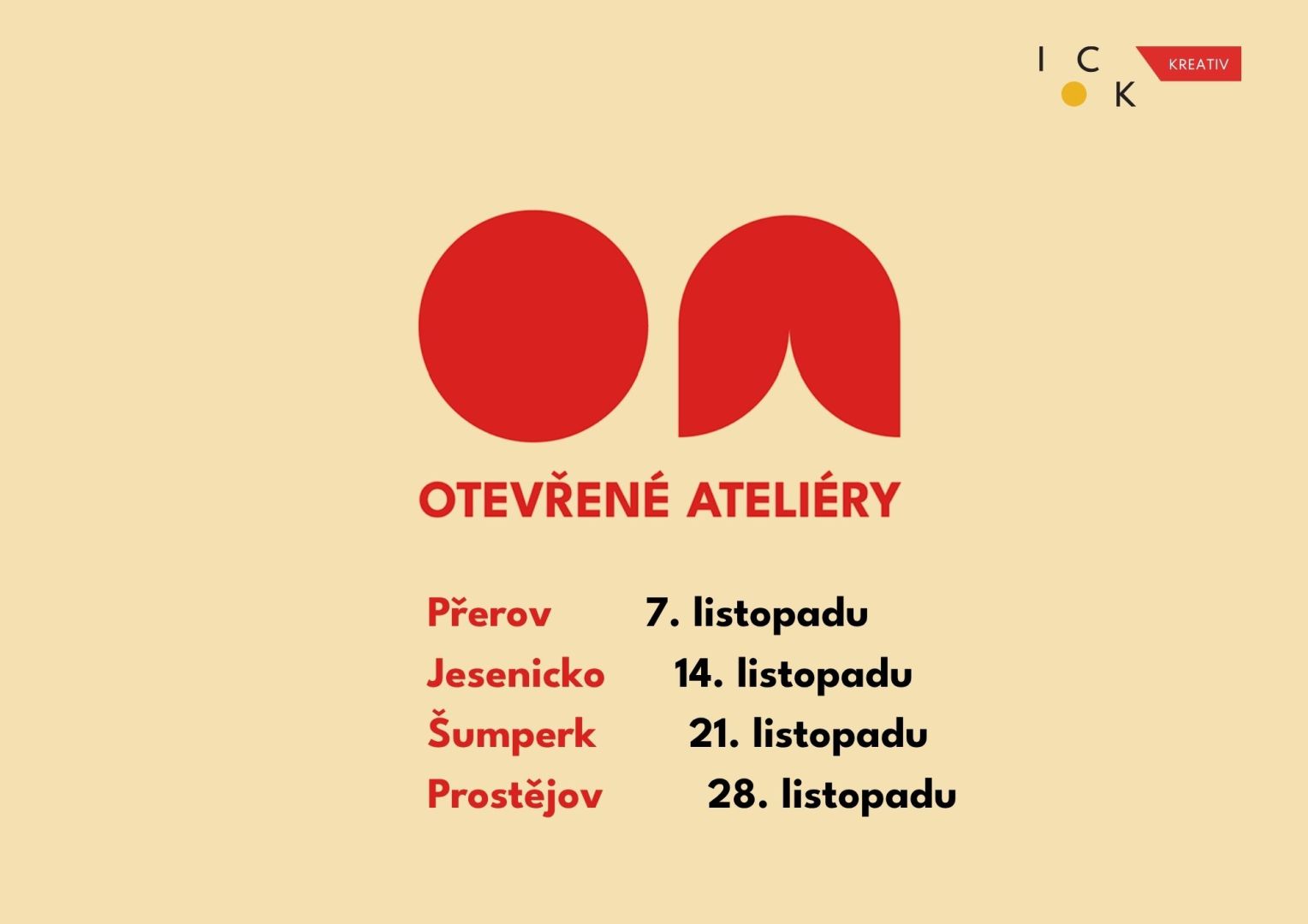 Otevřené ateliéry 2026: čtyři listopadové soboty, čtyři místa Olomouckého kraje
