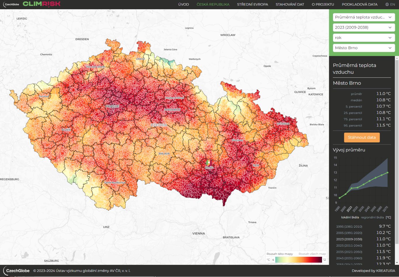 Web ClimRisk ukáže pro každý katastr ČR klimatické podmínky do konce století