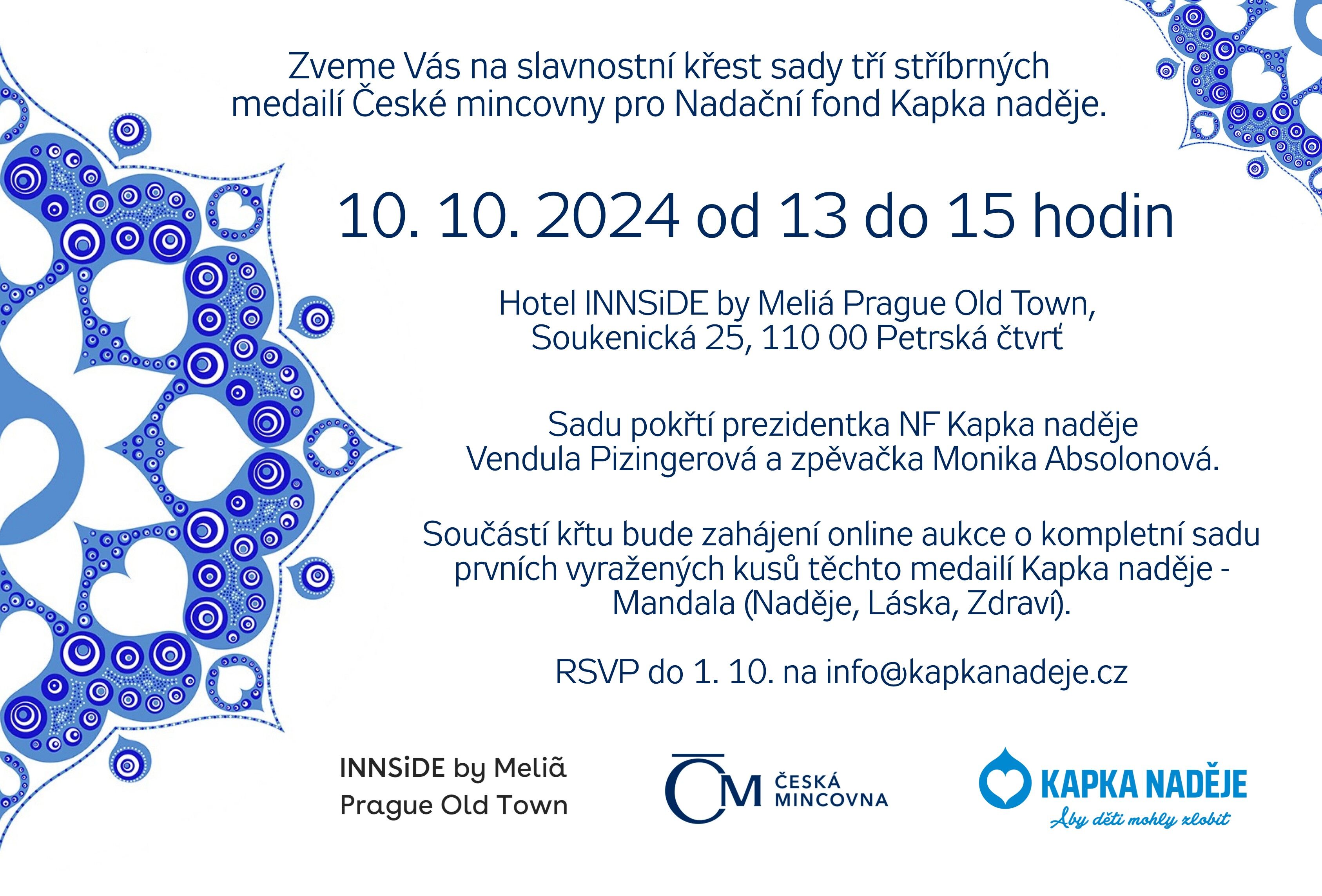 Pozvánka na slavnostní křest medailí České mincovny