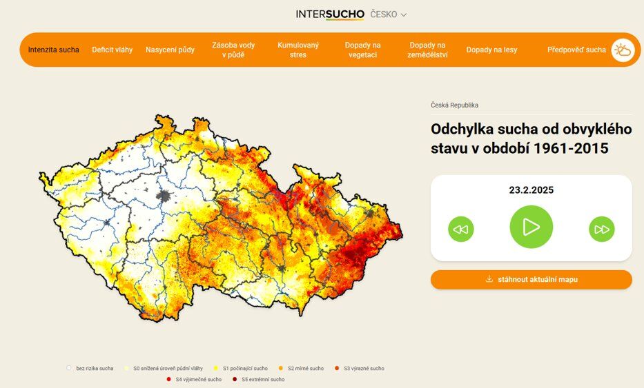 Web InterSucho má novou podobu, ukáže míru sucha detailněji až na úroveň katastru